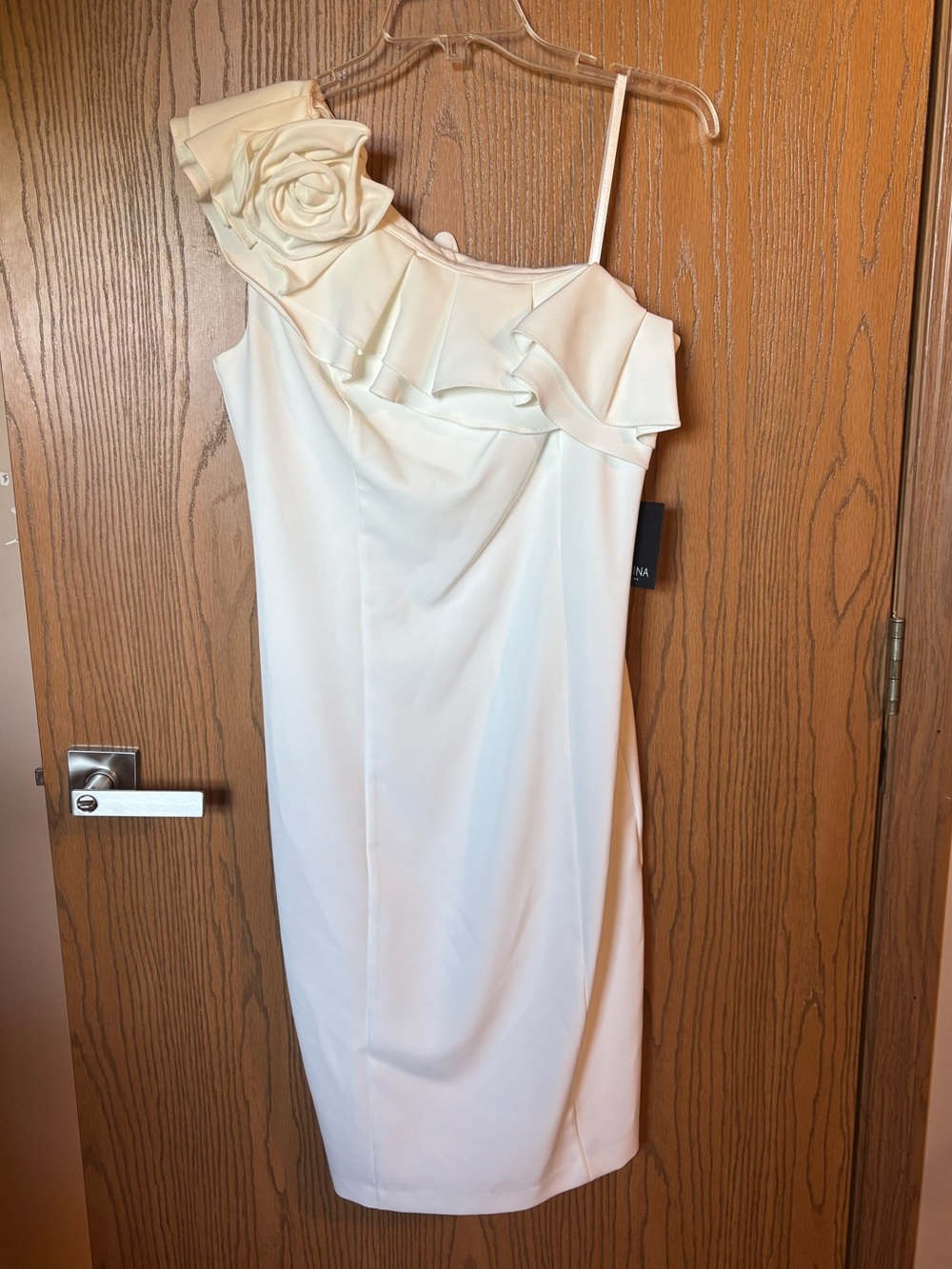 Elegant One-Shoulder Ivory Dress with Floral Detail - Brand New!